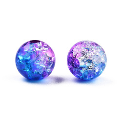 Medium Blue Transparent Crackle Acrylic Beads, Round, Medium Blue, 10mm, Hole: 2mm, about 943pc/500g