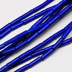 Средно-синий Синтетических нитей бирюзовые бусы, окрашенные, колонка, светло-синий, 13x4 мм, отверстие : 1 мм, около 32 шт / нитка, 16 дюйм