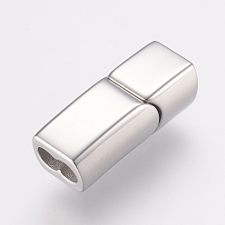 Stainless Steel Color 304 Stainless Steel Magnetic Clasps with Glue-in Ends, Stainless Steel Color, 20x8x6.5mm, Hole: 3x6mm