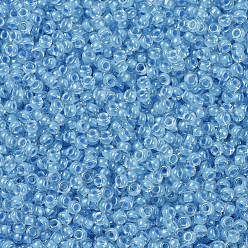 (RR221) Sky Blue Lined Crystal Perles rocailles miyuki rondes, perles de rocaille japonais, (rr 221) cristal doublé bleu ciel, 11/0, 2x1.3mm, trou: 0.8 mm, environ 5500 pcs / 50 g