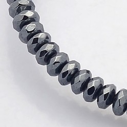 Black Plated Electroplate Non-magnetic Synthetic Hematite Beads Strands, Faceted Rondelle, Black Plated, 4x2mm, Hole: 1mm, about 188pcs/strand, 15.7 inch