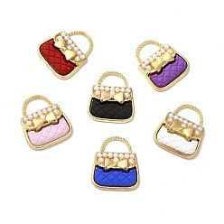 Mixed Color Alloy Enamel Charms, with ABS Plastic Imitation Pearl Beads, Cadmium Free & Nickel Free & Lead Free, Golden, Handbag with Bowknot Charm, Mixed Color, 18.5x16x4.5mm, Hole: 4.5x8mm