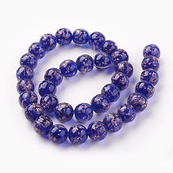 Azul de Medianoche Perlas de cristal de murano de arena de oro hecho a mano hilos, luminoso, rondo, azul medianoche, 12 mm, agujero: 1.4 mm, sobre 33 unidades / cadena, 14.3 pulgada (40 cm)