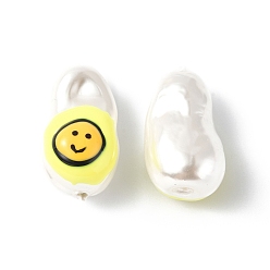 Champagne Yellow Shell Enamel Beads, Oval with Smiling Face, Champagne Yellow, 21~21.5x12.5~13x12mm, Hole: 1~1.2mm