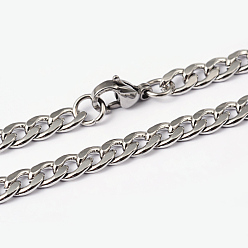Stainless Steel Color 304 Stainless Steel Curb Chain Necklaces, with Lobster Claw Clasps, Stainless Steel Color, 21.7 inch(55cm)