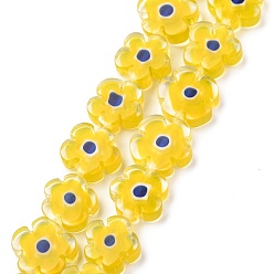 Jaune Main millefiori perles de verre brins, fleur, jaune, 10~12x4mm, Trou: 1mm, Environ 35~38 pcs/chapelet, 16 pouce