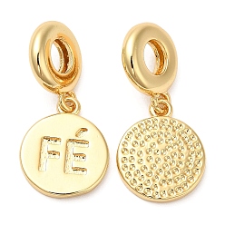 Real 18K Gold Plated Brass Micro Pave Cubic Zirconia Pendants, Lead Free & Cadmium Free, Long-Lasting Plated, Word, Flat Round, Real 18K Gold Plated, 25.5mm, Hole: 4.5mm