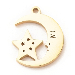 Golden 201 Stainless Steel Pendants, Moon with Face & Star, Golden, 17x13x1.2mm, Hole: 1.5mm