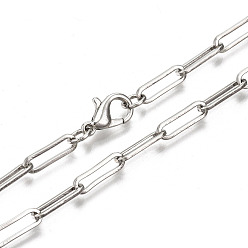 Platino Cadenas de clip de latón, Elaboración de collar de cadenas de cable alargadas dibujadas, con cierre de langosta, Platino, 17.71 pulgada (45 cm) de largo, link: 3.7x12 mm, anillo de salto: 5x1 mm