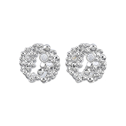 Platinum Clear Cubic Zirconia Flower Stud Earrings, Brass Jewelry for Women, Cadmium Free & Nickel Free & Lead Free, Platinum, 19x20mm, Pin: 0.8mm