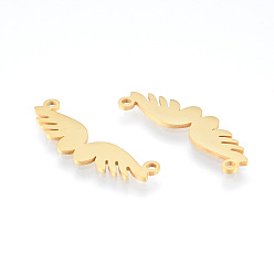 Real 18K Gold Plated 201 Stainless Steel Connector Charms, Wing, Real 18K Gold Plated, 9x28x1mm, Hole: 1.5mm