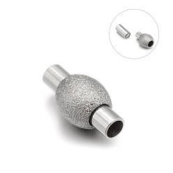 Stainless Steel Color 304 Stainless Steel Textured Magnetic Clasps with Glue-in Ends, Stainless Steel Color, 16.5x9mm, Hole: 4mm