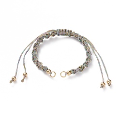 Coloré Fabrication de bracelets en cordon tressé en polyester réglable, avec perles en laiton et 304 anneaux de saut en acier inoxydable, or, colorées, longueur de chaîne unique: environ 5-1/2 pouces (14 cm)
