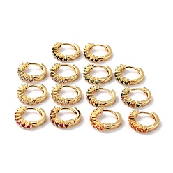 Mixed Color Dainty Cubic Zirconia Small Huggie Hoop Earrings, Earrings for Her, Cadmium Free & Lead Free, Real 18K Gold Plated, 15x3.5mm, Pin: 1mm