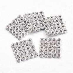 Platinum Tibetan Style Filigree Links, Lead Free and Cadmium Free, Square, Platinum Color, Size: about 15mm long, 15mm wide, 1.5mm thick, hole: 1.5mm, 670pcs/1000g