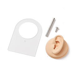 PeachPuff Soft Silicone Ear Displays Mould, with Acrylic Stands, Earrings Ear Stud Display Teaching Tools for Piercing Suture Acupuncture Practice, PeachPuff, Stand: 8x5.1x10.6cm, Silicone: 6.4x6.3x2.7cm