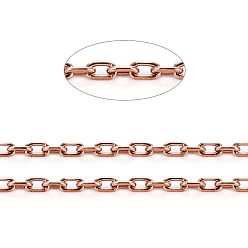Or Rose Placage ionique (ip) 304 chaînes porte-câbles en acier inoxydable, chaînes minces taille diamant, soudé, facette, avec bobine, ovale, or rose, 1.5x0.9x0.2mm, environ 32.8 pieds (10 m)/rouleau