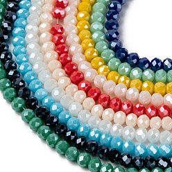 Color mezclado Abalorios de vidrio electrochapa, lustre de la perla chapado, facetados, Rondana plana, color mezclado, 6x5 mm, agujero: 1 mm, sobre 92~94 unidades / cadena, 1 filamento / color, 10 colores