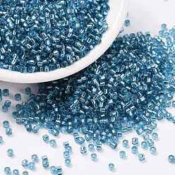 Steel Blue Cylinder Seed Beads, Silver Lined, Round Hole, Uniform Size, Steel Blue, 2x1.5mm, Hole: 0.8mm, about 40000pcs/bag, about 450g/bag