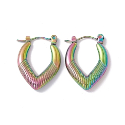 Rainbow Color Placage ionique (ip) 304 boucles d'oreilles créoles en forme de larme en acier inoxydable pour femmes, couleur arc en ciel, 23x17x3.5mm, pin: 0.6 mm