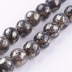 Pirita Perlas de pirita naturales hebras, rondo, 8 mm, agujero: 1 mm, sobre 25 unidades / cadena, 8 pulgada