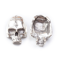 Antique Silver Tibetan Style Alloy Pendants, Skull, Antique Silver, 35x24x13mm