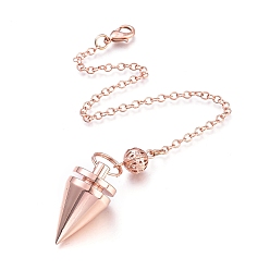 Rose Gold Brass Cone Dowsing Pendulums, with Lobster Claw Clasps, Rose Gold, 220x2.5mm