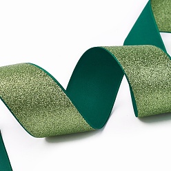 Green Sparkle Polyester Ribbons, Glitter Ribbon, Green, 1-1/2 inch(38mm), about 50yards/roll(45.72m/roll)