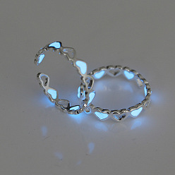 Aciano Azul Anillo de puño de aleación de corazón luminoso, joyas que brillan en la oscuridad para mujer, azul aciano, tamaño de EE. UU. 7 3/4 (17.9 mm)