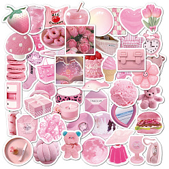 Pearl Pink 50Pcs PVC Self-Adhesive Cartoon Stickers, Waterproof Decals for Kid's Art Craft, Pearl Pink, 30~50mm
