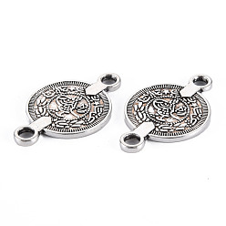 Antique Silver Tibetan Style Alloy Links Connectors, Cadmium Free & Lead Free, Flat Round, Antique Silver, 28x17.5x1.5mm, Hole: 2.5mm