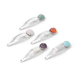 Platinum Iron Snap Hair Clips, with Natural Gemstone Half Round/Dome Cabochons for Woman Girls, Platinum, 53x13.5x5.5mm