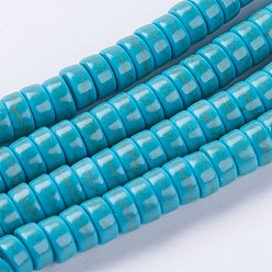 Turquoise Perles synthétiques turquoise brins, perles heishi, Plat rond / disque, teints et chauffée, turquoise, 6x3mm, Trou: 1mm, Environ 126 pcs/chapelet, 15 pouce (38.2 cm)