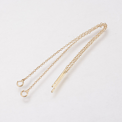 Golden Brass Chain Stud Earring Findings, Ear Threads, Light Gold, 90mm, Pin: 0.5mm