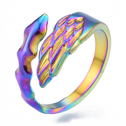 Rainbow Color Chapado de iones (ip) 304 anillos de hoja de acero inoxidable, anillos abiertos para mujeres niñas, color del arco iris, tamaño de EE. UU. 6 (16.9 mm)
