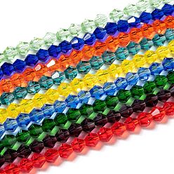 Color mezclado Bicone cuentas de vidrio facetados, color mezclado, 4x4 mm, agujero: 1 mm, sobre 92~96 unidades / cadena, 13.78~14.37 pulgada