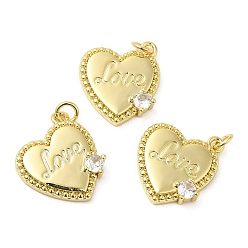 Real 18K Gold Plated Brass Pave Cubic Zirconia  Pendants, with Jump Ring, Long-Lasting Plated, Lead Free & Cadmium Free, Heart, Real 18K Gold Plated, 16.5x14.5x3mm, Hole: 2.5mm
