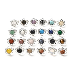 Mixed Stone Natural & Synthetic Gemstone Adjustable Rings, Platinum Tone Flower Brass Rings for Women, Cadmium Free & Lead Free, US Size 7 3/4(17.9mm), 3~7mm