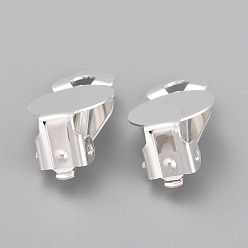 Silver 304 Stainless Steel Clip-on Earring Setting, with Round Flat Pad, Flat Round, Silver, 19.5x12x8.5mm, Hole: 3.3mm, Tray: 12mm