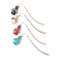 Mixed Color Skull with Wing Dyed Synthetic Turquoise Bookmarks, Tibetan Style Alloy Bookmarks, Mixed Color, 84mm, Skull: 29x20x9.5mm