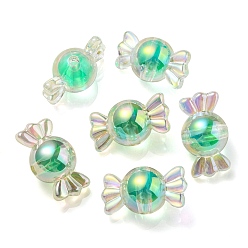 Vert Mer Moyen Placage uv perles acryliques irisées arc-en-ciel, perle bicolore en perle, candy, vert de mer moyen, 15.5x29x15mm, Trou: 3mm