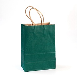 Green Pure Color Kraft Paper Bags, with Handles, Gift Bags, Shopping Bags, Rectangle, Green, 21x15x8cm