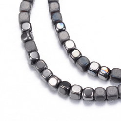 Plaqué Noir Galvanoplastie non-magnétiques brins de perles d'hématite synthétique, Avec un style matte, cube, noir plaqué, 3x3x3mm, Trou: 1mm, Environ 142 pcs/chapelet, 15.7 pouce