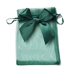 Vert Mer Sacs-cadeaux à cordon en organza en dentelle rectangulaire, avec bowknot, pour les sacs de rangement de noce, vert de mer, 12x10x0.05 cm