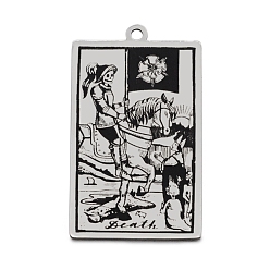 Stainless Steel Color 201 Stainless Steel Pendants, Laser Engraved Pattern, Tarot Card Pendants, Death XIII, 40x24x1mm, Hole: 2mm