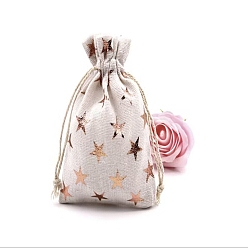 Étoile  Sac en tissu en coton thème noël, sacs à cordonnet, pour les ornements de cadeau de collation de fête de noël, étoiles, 14x10 cm