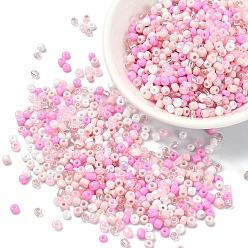 Perlas de Color Rosa Cuentas de semillas de vidrio de colores interiores opacos y transparentes, agujero redondo, rondo, rosa perla, 3x1.5~2.5 mm, agujero: 0.8 mm