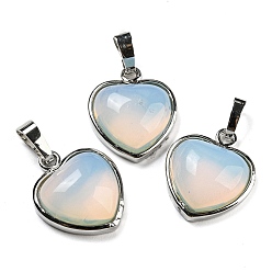 Opalite Pendentifs opalite, Breloques cœur avec fermoirs en laiton plaqué platine, 20.5x17.5x7mm, Trou: 4x8mm