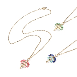 Mixed Color 3Pcs 3 Color Glass Seed Braided Leaf Pendant Necklace Set, Golden 304 Stainless Steel Wire Wrap Jewelry for Women, Mixed Color, 17.72 inch(45cm), 1Pc/color