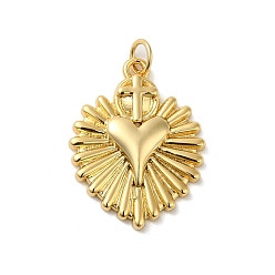 Real 18K Gold Plated Rack Plating Brass Cubic Zirconia Pendants, Cadmium Free & Lead Free, Long-Lasting Plated, Heart & Cross Charm, with Jump Ring, Real 18K Gold Plated, 24.5x19x3.5mm, Hole: 3.3mm